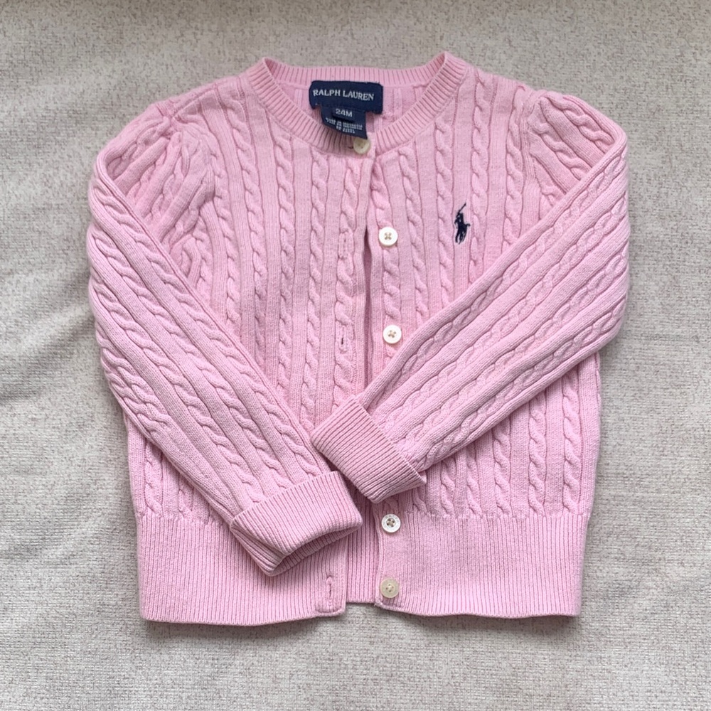 Infant Baby Ralph Lauren Pink Cable Knit Cardigan